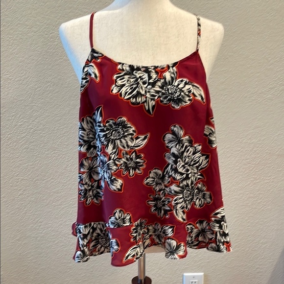 Maeve Tops - Burgundy Asymmetrical Ruffled 100% Silk Camisole by MAEVE Anthropologie